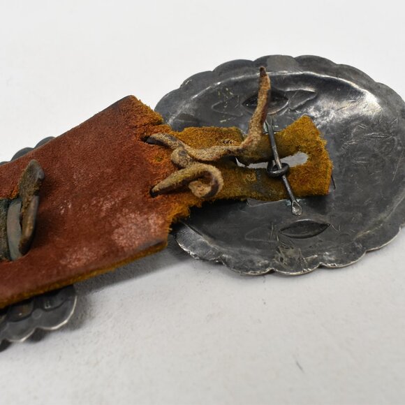 VINTAGE NAVAJO OLD PAWN 1ST PHASE COIN SILVER NAT TURQUOISE CONCHO BELT 1930-50 - Picture 4 of 15